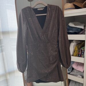 Ramy Brook Shimmering Brown Long Sleeve Dress